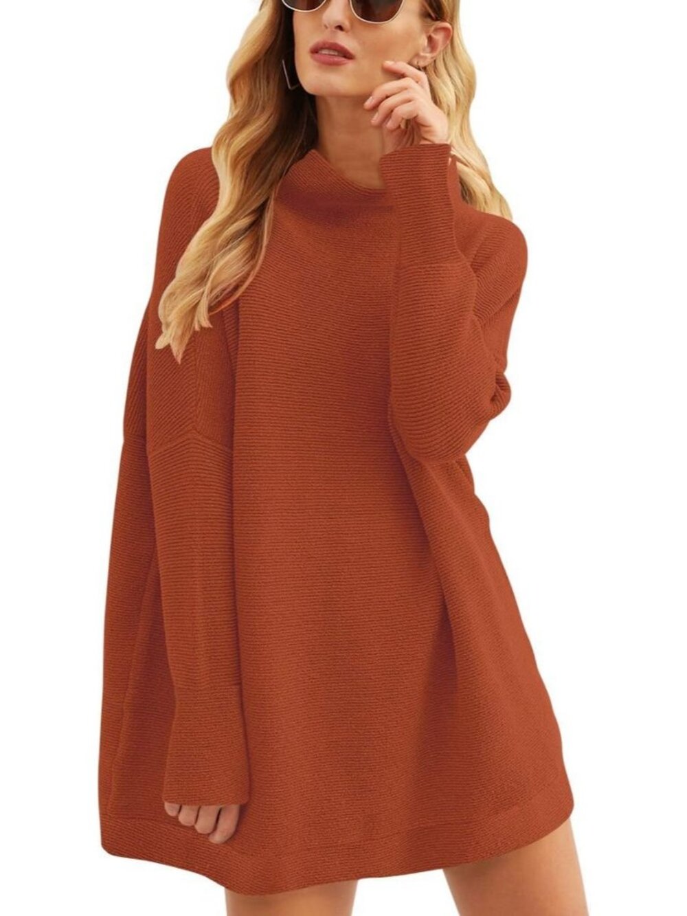 Women's Rust Loose Fit Baggy Casual Knit Top Oversized Turtleneck Sweater